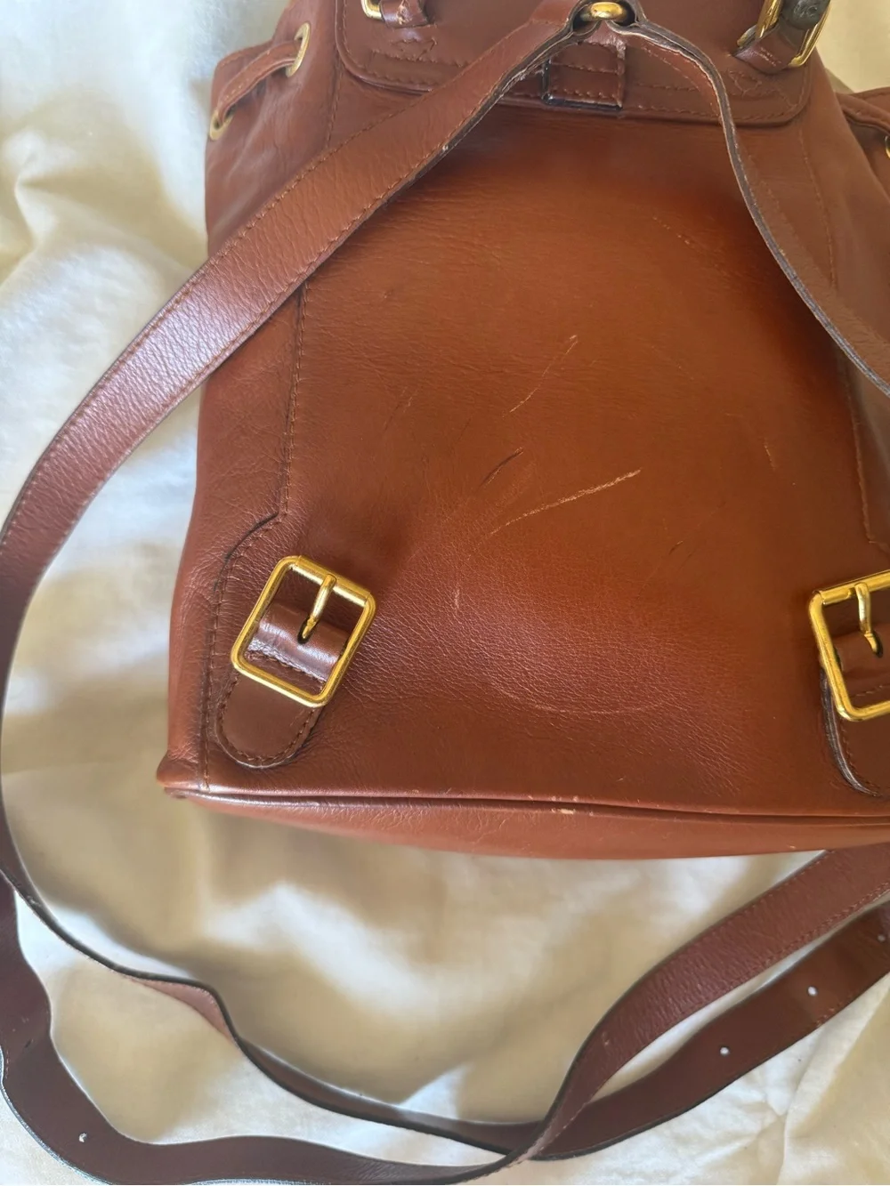GUCCI leather backpack with gold and bamboo handle